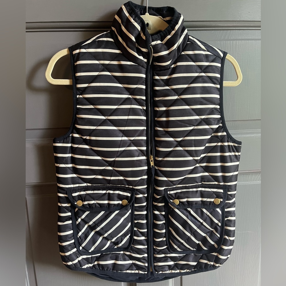 Navy & White Stripe Quilted‎ Puffer Vest